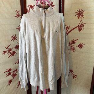 Vineyard Vines Quarter Zip Sweater Mens XL Gray Cotton Whale Logo Sporty Preppy‎
